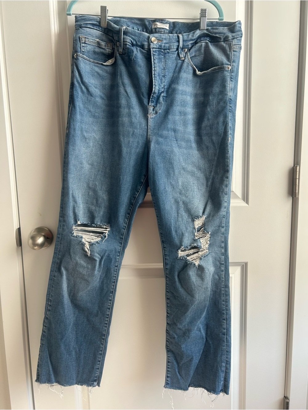 Good American high-rise distressed flare jean